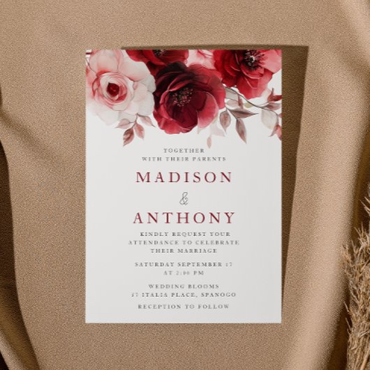 Invitation Ruby Red Vine Luxe Radiant Floral Mariage