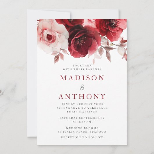 Invitation Ruby Red Vine Luxe Radiant Floral Mariage (Devant)