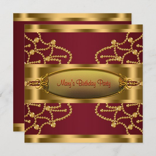 Invitation Ruby Red Wine and Burgundy Gold Birmingham Party (Devant / Derrière)