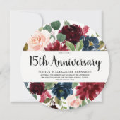 Invitation Ruby Red Wine Flowers 15e anniversaire Mariage (Devant)