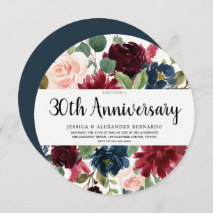 Invitation Ruby Red Wine Flowers 30e anniversaire de Mariage