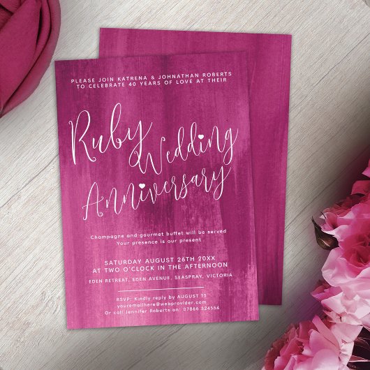 Invitation Ruby rouge abstrait art 40e anniversaire mariage