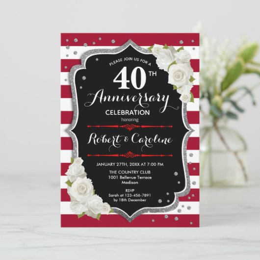 Invitation Ruby Rouge Argent Noir 40e Anniversaire (Debout devant)
