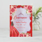 Invitation Ruby Rouge Floral Aquarelle Quinceanera (Debout devant)