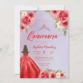 Invitation Ruby Rouge Floral Aquarelle Quinceanera (Devant)