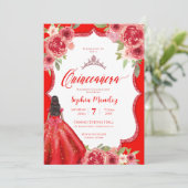 Invitation Ruby Rouge Rose Floral Aquarelle Quinceañera (Debout devant)