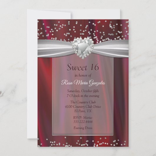 Invitation Ruby Satin et Diamonds Sweet 16 (Devant)