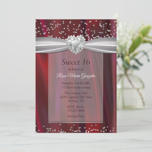 Invitation Ruby Satin et Diamonds Sweet 16 (Debout devant)