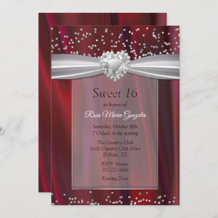 Invitation Ruby Satin et Diamonds Sweet 16