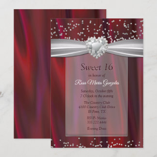 Invitation Ruby Satin et Diamonds Sweet 16