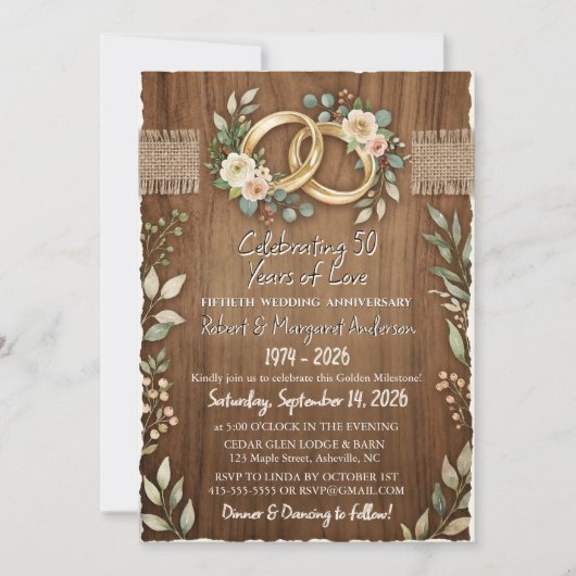 Invitation Ruby Script Simple 50th Wedding Anniversary (Devant)