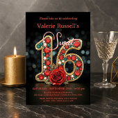 Invitation Ruby Turquoise Pearl Gemstone Rose Sweet 16