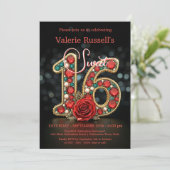 Invitation Ruby Turquoise Pearl Gemstone Rose Sweet 16 (Debout devant)