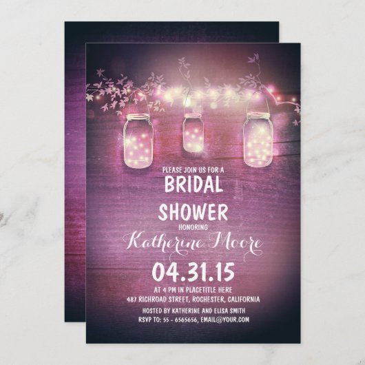 Invitation ruc mason jars & string hts bridal shower (Devant / Derrière)
