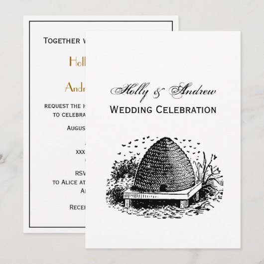 Invitation Ruche et Abeilles #1 Héraldique Vintage (Devant / Derrière)