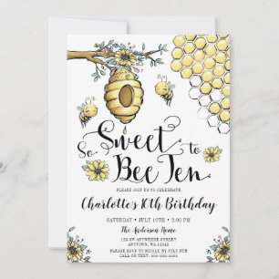 Invitation Ruche Florale de Miel de Abeille Si Douce 10ème An