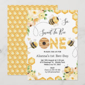 Invitation ruche florale si doux à être un 1er anniversaire (Devant / Derrière)