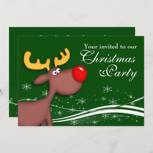 Invitation Rudolf Reindeer Company Fête de Noël (Devant / Derrière)