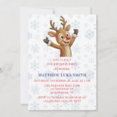 Invitation Rudolph with Blue Snowflakes Birthday Bash (Devant)