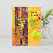 Invitation RUE MÉDIÉVALE FLORENTINE DE NUIT,rouge jaune (Debout devant)