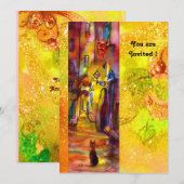 Invitation RUE MÉDIÉVALE FLORENTINE DE NUIT,rouge jaune (Devant / Derrière)