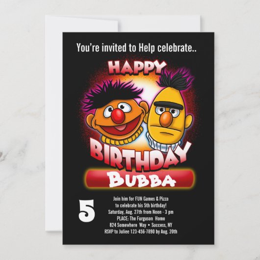 Invitation Rue Sésame | Bert & Ernie Jour d'anniversaire à th (Devant)