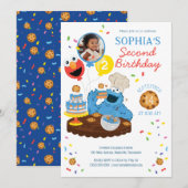 Invitation Rue Sésame | Cookie Monster Cake Photo Anniversair (Devant / Derrière)