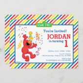 Invitation Rue Sésame | Elmo - Arc-en-ciel 1er anniversaire (Devant / Derrière)