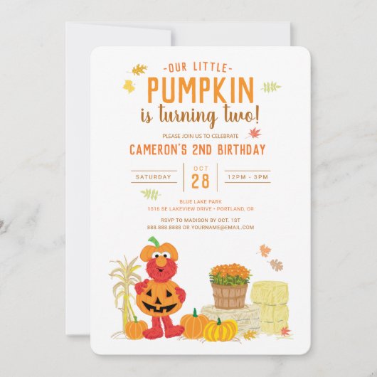 Invitation Rue Sésame - Elmo | Citrouille 2e anniversaire (Devant)