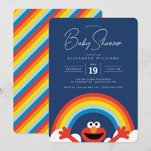 Invitation Rue Sésame | Elmo Rainbow Boy Baby shower (Devant / Derrière)