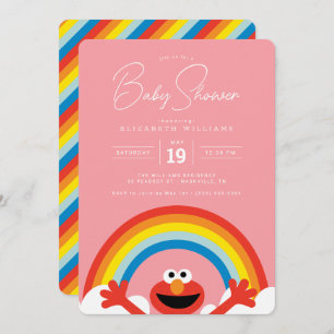 Invitation Rue Sésame   Elmo Rainbow Girl Baby shower