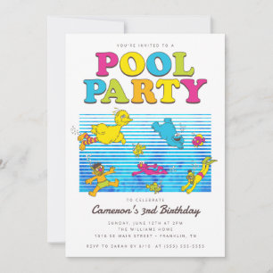 Invitation Rue Sésame   Fête d'anniversaire d'été Piscine