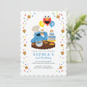 Invitation Rue Sésame | Gâteau d'anniversaire de Cookie Monst (Debout devant)