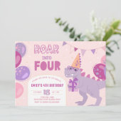 Invitation Rugir dans 4 Invitations. Fille dinosaure 4ème (Debout devant)
