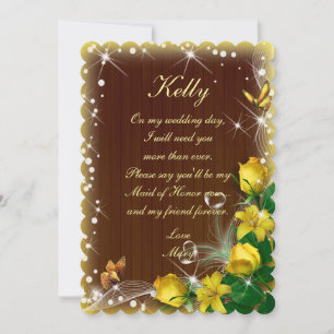 Invitation Rural Bois Foncé Jaune Floral Demoiselle D'Honneur