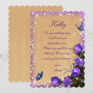 Invitation Rural en Bois Fleurie Papillon Violet Demoiselle d
