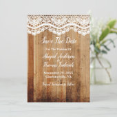 Invitation Rural Rustique Bois Blanc Dentelle Save The Date (Debout devant)