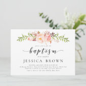 Invitation Rusic Floral, Aquarelle Peony Baptême (Debout devant)