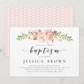 Invitation Rusic Floral, Aquarelle Peony Baptême (Devant / Derrière)