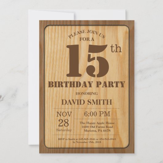 Invitation russe 15e anniversaire Bois Vintage (Devant)