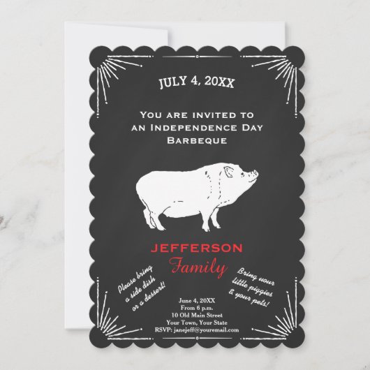 Invitation Russe Américain 4 juillet BBQ Party Piggy (Devant)