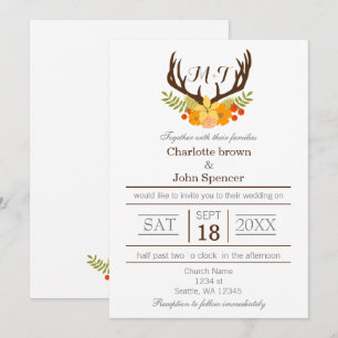 Invitation Russe Antler Deer Floral Mariage de bois