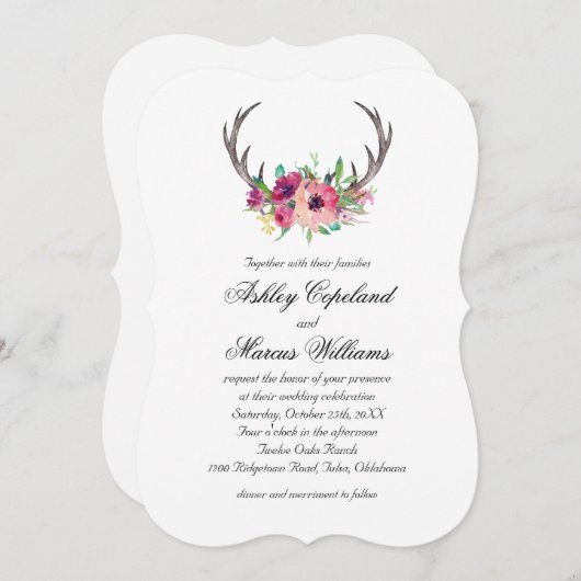 Invitation Russe Antlers Boho Floral Allure Mariage (Devant / Derrière)