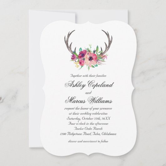Invitation Russe Antlers Boho Floral Allure Mariage (Devant)