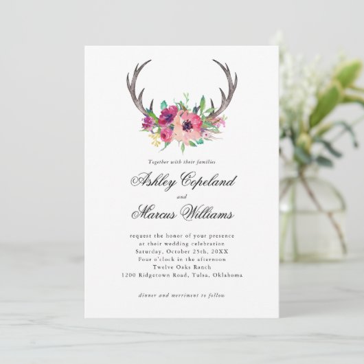 Invitation Russe Antlers Boho Floral Allure Mariage (Debout devant)