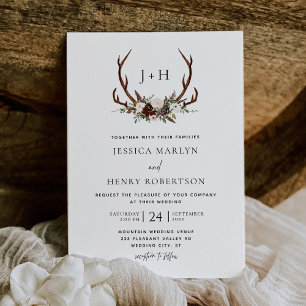 Invitation Russe Antlers Floral Boho Mariage