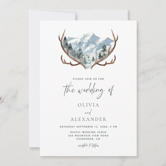 Invitation Russe Antlers Mountain Mariage QR Code (Devant)