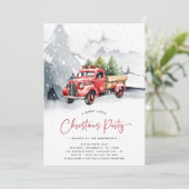 Invitation Russe aquarelle Camion rouge Fête de Noël d'hiver (Debout devant)