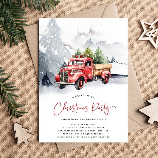 Invitation Russe aquarelle Camion rouge Fête de Noël d'hiver
