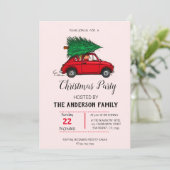 Invitation Russe aquarelle Camion rouge Noël (Debout devant)